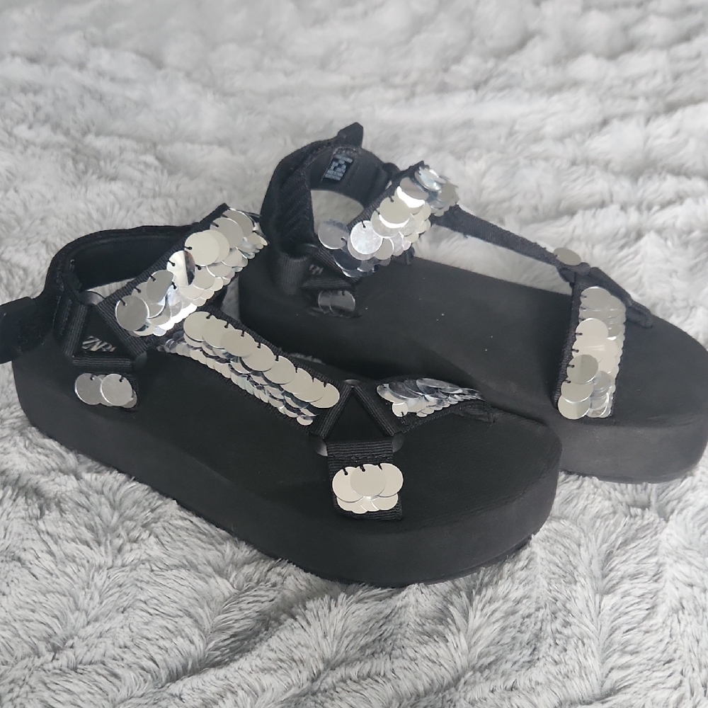 Zara Black and Silver Sequeins Girl Sandals